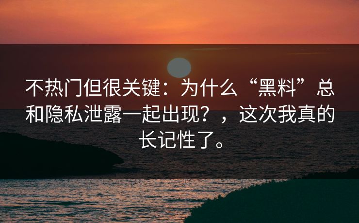 不热门但很关键：为什么“黑料”总和隐私泄露一起出现？，这次我真的长记性了。